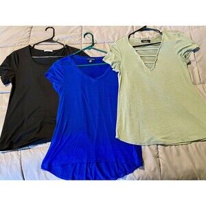 3pk Women’s Solid Tees, Blouse, Shirts, Medium Large, Black, Royal Blue, Olive
